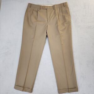 Lauren Ralph Lauren Total Comfort Mens 38x30 Tan Wool Pleated Dress Pants Cuffed